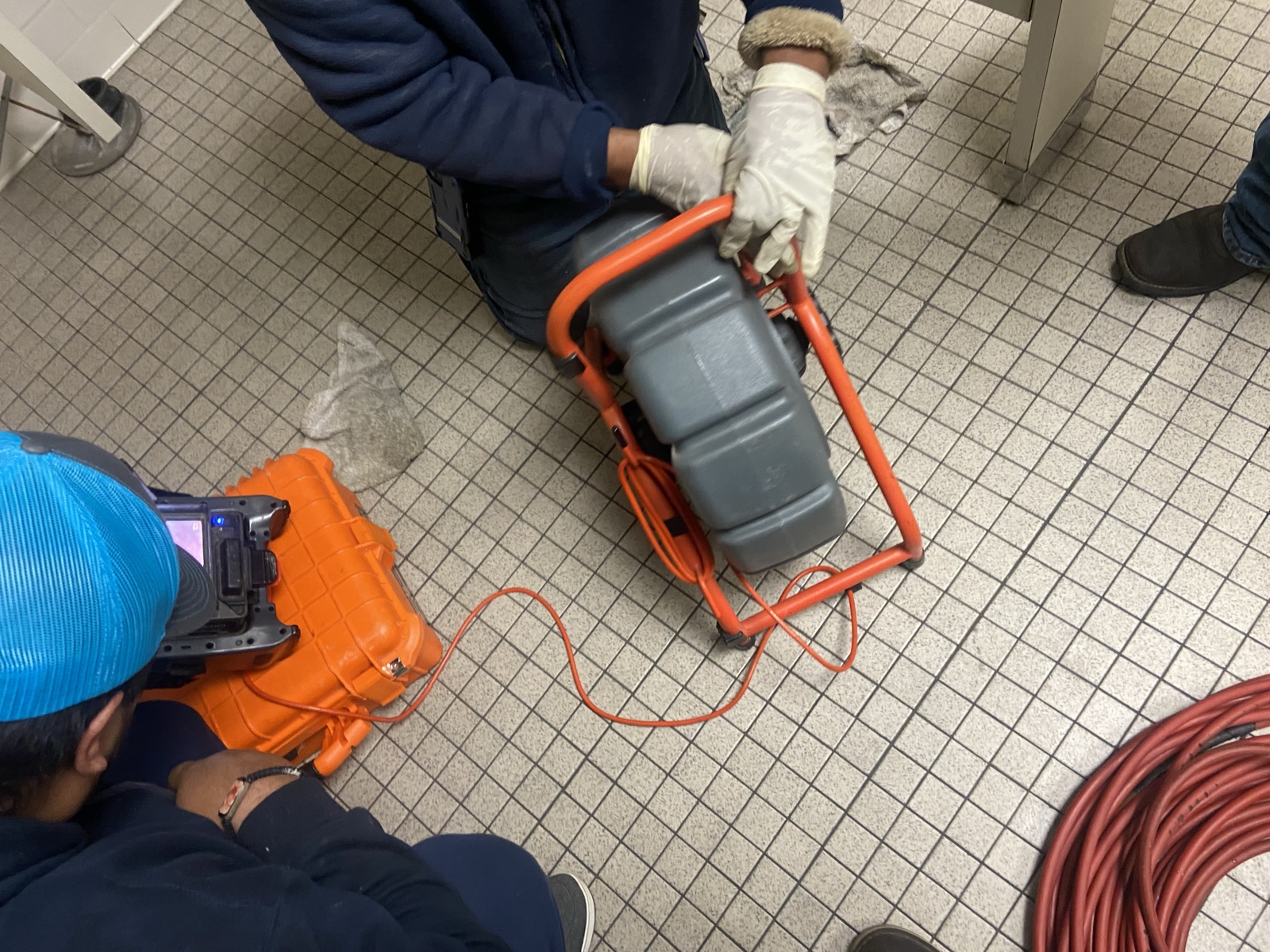 Sewer camera inspection equipment on a job